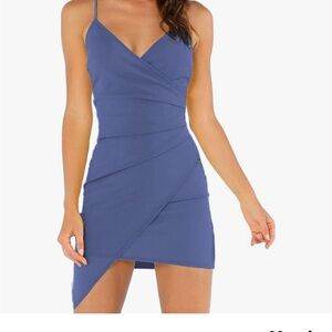 Verdusa Ruched Assymetrical Bodycon Dress- slate blue